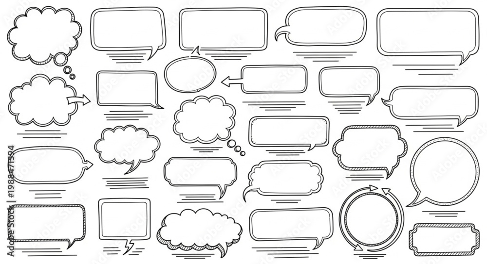 Obraz premium Collection of Hand Drawn Speech Bubbles and Text Boxes.