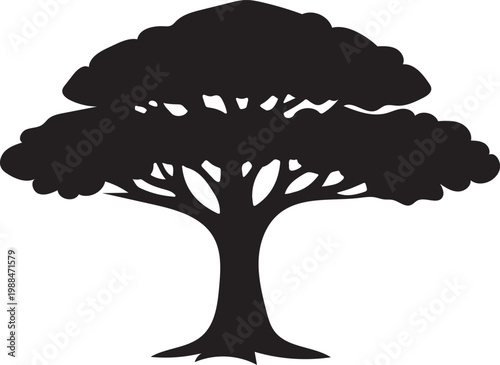 Tree Silhouette with Broad Canopy and Thick Trunk