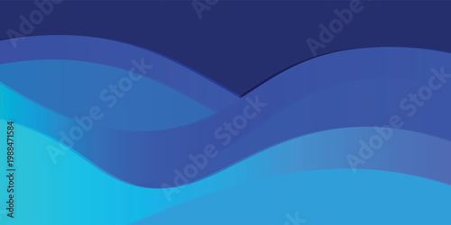 Abstract blue wavy background with layered flowing curves. Modern flat design featuring shades of navy, cyan, and teal. Vector style illustration for corporate identity, 