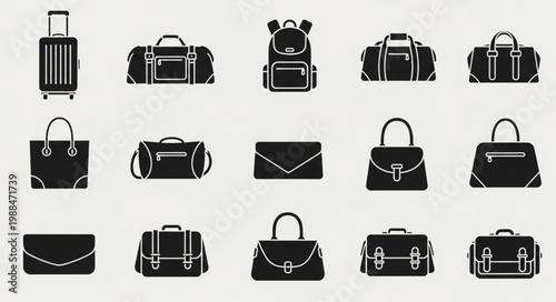 Collection of various bags and luggage icons.