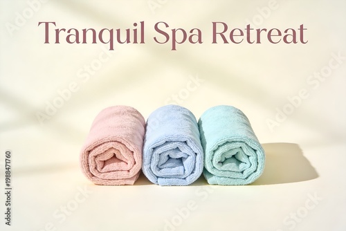 Soft Pastel Spa Towels Arrangement with Copy Space, Minimal Wellness Background Banner