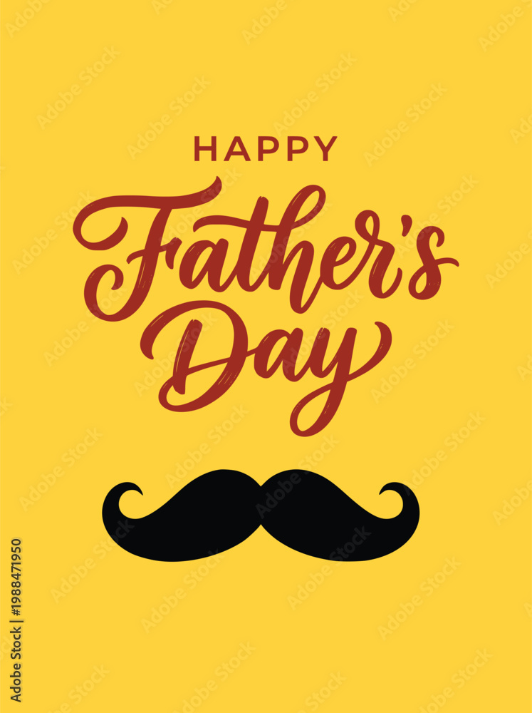 Obraz premium Happy Father's Day greeting card with mustache on yellow background