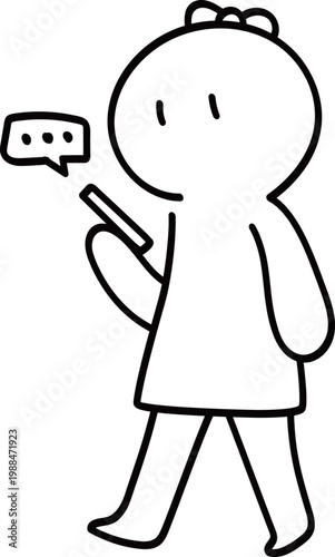 Woman Walking While Using Smartphone with Chat Bubble Notification