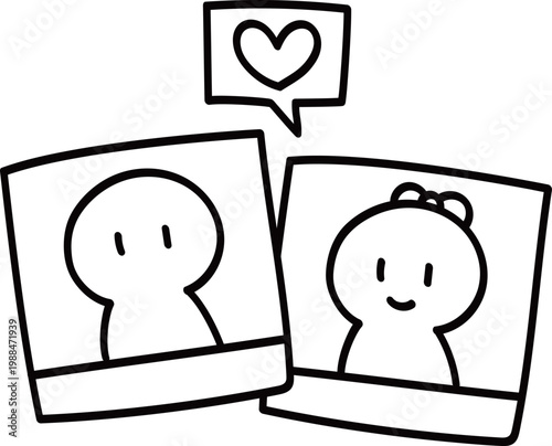 Two Polaroid Photos of Couple with Heart Symbol for Dating App Match