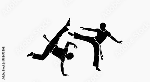 Silhouette of Men Performing Brazilian Capoeira Martial Arts