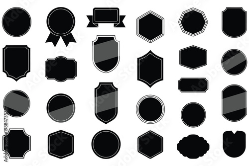 A collection of various black label shapes isolated on white background, Vector