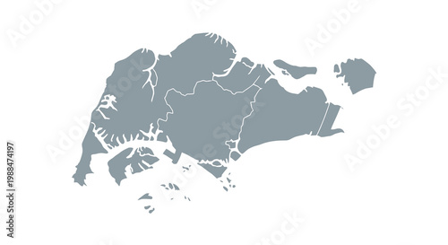 A grayscale outline depicts the island nation of Singapore showcasing its unique shape and coastline