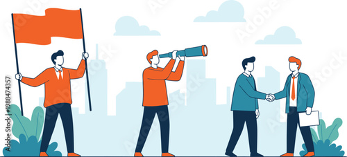 Visionary leadership and strategic collaboration a team navigating towards success and growth