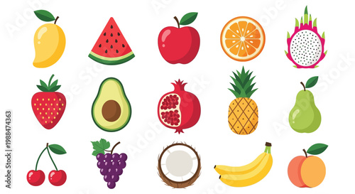 Fresh fruit icons set for healthy eating and nutrition concept