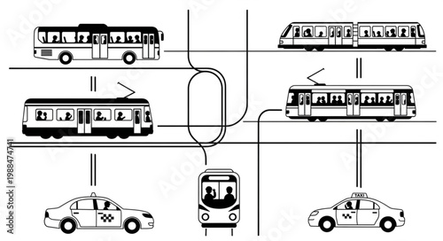 Public transportation and urban mobility illustration.