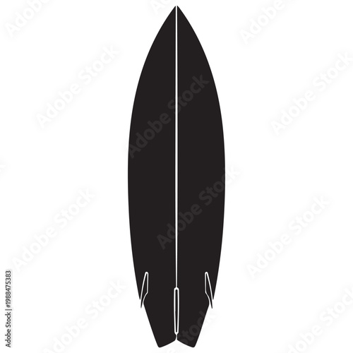 Minimalist surfboard silhouette vector icon with swallow tail and fins for beach and surfing sports design