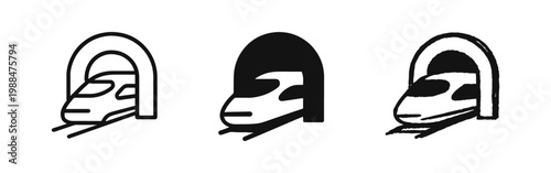 High Speed Train Tunnel Icon Set in Outline, Solid, and Hand-Drawn Styles