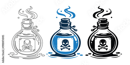 Poison Bottle Icon Set – Toxic Hazard Warning Vector Collection