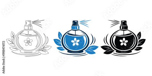 Perfume Bottle Icon Set – Fragrance and Cosmetic Beauty Vector Collection
