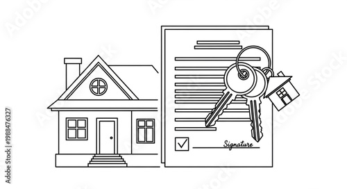 Real Estate Contract and House Keys Illustration.
