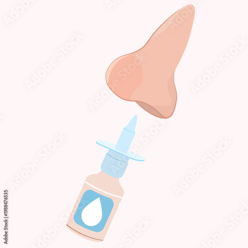 A nasal spray bottle with a blue droplet icon being applied to a human nose silhouette. Perfect for allergy, congestion and sinus treatment themes.
