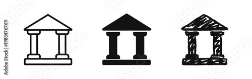 Ancient Temple and Courthouse Icon Set - Greek Architecture Symbols