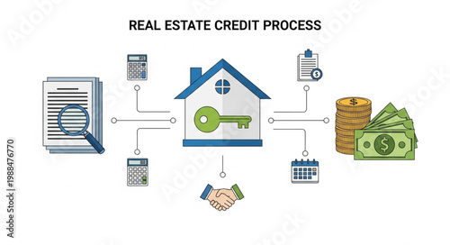 Real Estate Credit Process Flowchart with Icons.