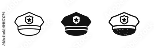Police Officer Hat Icon Set - Uniform Cap and Law Enforcement Symbols