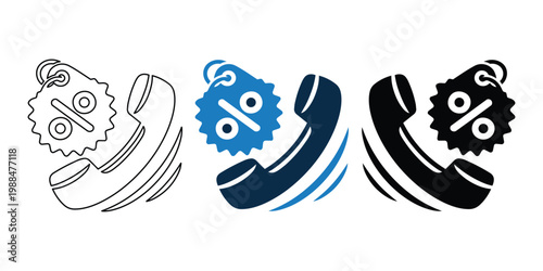 Technical Support Call Icon Set – Phone Service with Gear Vector Collection