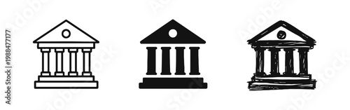 Bank or Government Building Icon Set - Financial Institution and Law Symbols