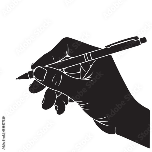 Hand holding pen silhouette vector illustration for writing signing and drawing concepts