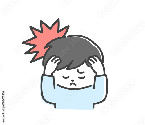 痛みで頭を抱える男性