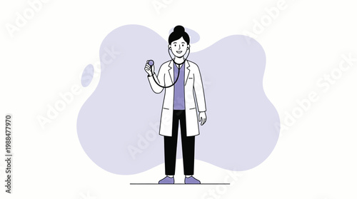 Professional Female Doctor Cardiologist Holding Stethoscope Illustrati