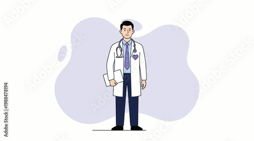 Professional Male Cardiologist Vector Illustration Wearing White Lab C