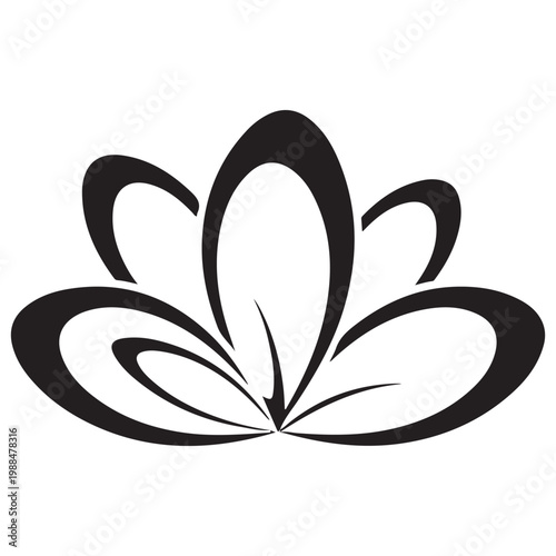 Stylized black lotus flower vector illustration minimalist floral icon for wellness spa and yoga branding