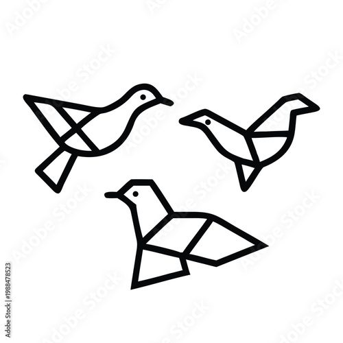 Geometric Origami Paper Cut Bird Silhouette Set