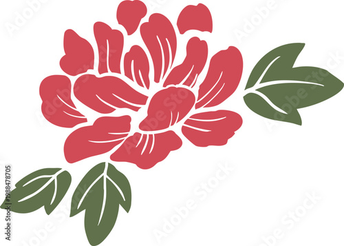 牡丹の花の和風文様ベクターイラスト｜着物柄風フラットデザイン Japanese Peony Pattern Vector Kimono Style Flat Floral Design