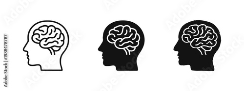 Foto Human head profile with brain icon set for psychology, neurology, and intelligen
