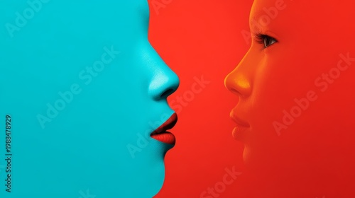 Exploring emotional faces through color contrast digital art abstract creative environment close-up view