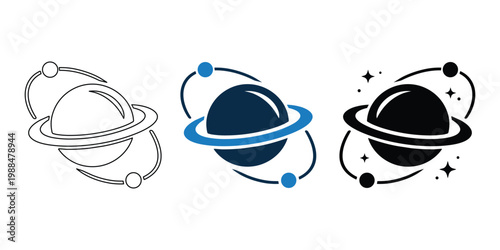 Saturn Planet Icon Set – Ringed Planet Space Vector Collection