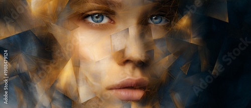 Dynamic portrait of a young woman abstract art digital creation studio setting close-up emotional expression