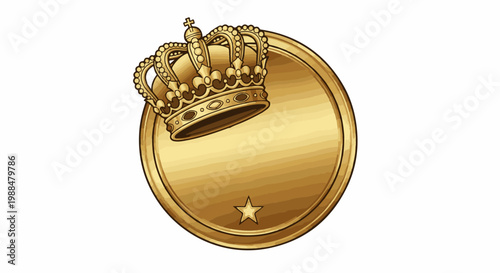 Golden award emblem with regal crown and single star on white background