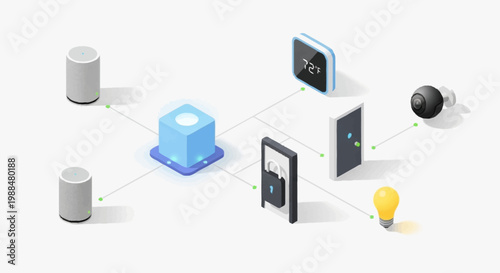 Smart home devices and technology concept.