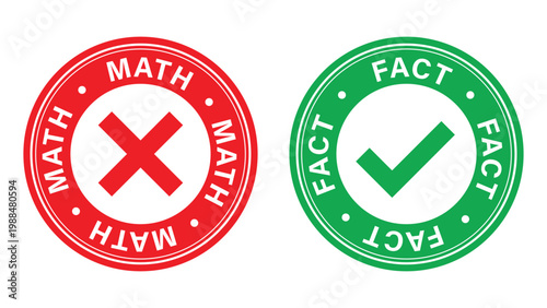 Math fact stamp set with correct and incorrect symbols red cross and green check education icons