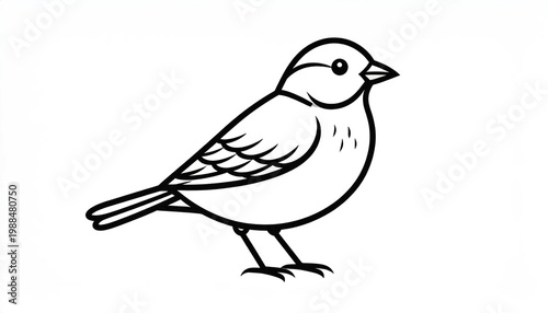 Simple Line Drawing of a Cute Sparrow Bird.