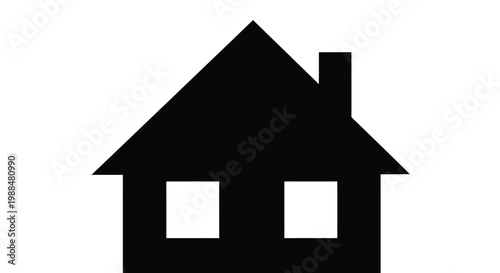 A simple black silhouette of a house with a peaked roof and chimney is displayed