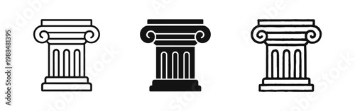 Quadro su tela Ancient pillar column icon set in outline, solid, and hand-drawn styles