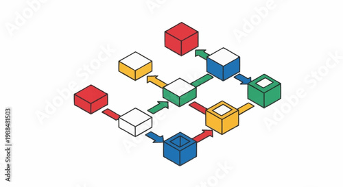 A colorful 3D network diagram with connected cubes.