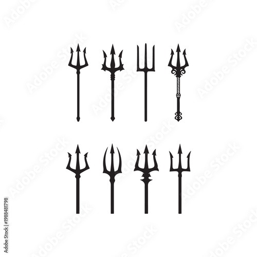 Set of silhouettes of trident
