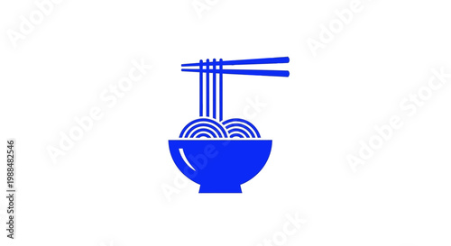 Blue ramen bowl icon with chopsticks on white background