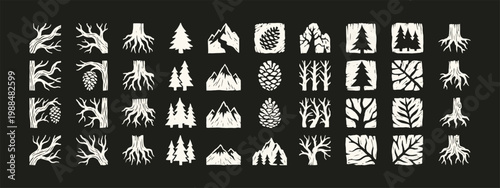 Rustic Linocut Nature Icon Set