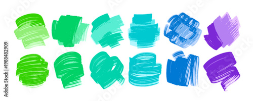 Artistic layered strokes set. Abstract painted backgrounds. Hans drawn textured stains. Vector colorful elements.