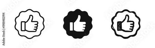 Quality Guarantee Badge Icon with Thumbs Up for Customer Satisfaction and Approval in Various Styles