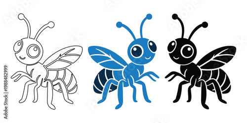 Cute Ant Icon Set – Cartoon Insect Character Vector Collection