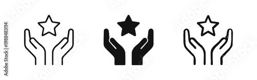 Hands Reaching for Star Icon Set for Ambition Success and Achievement Symbol in Outline and Solid Styles